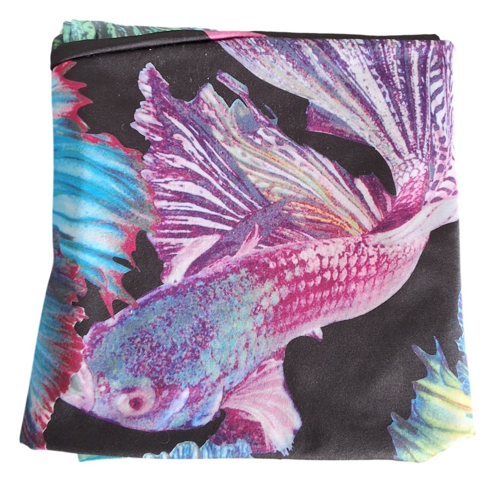 Beta Fish Print Women Bell Bottom Leggings Neon Festival Raver EDM Unique Rare - Picture 5 of 5